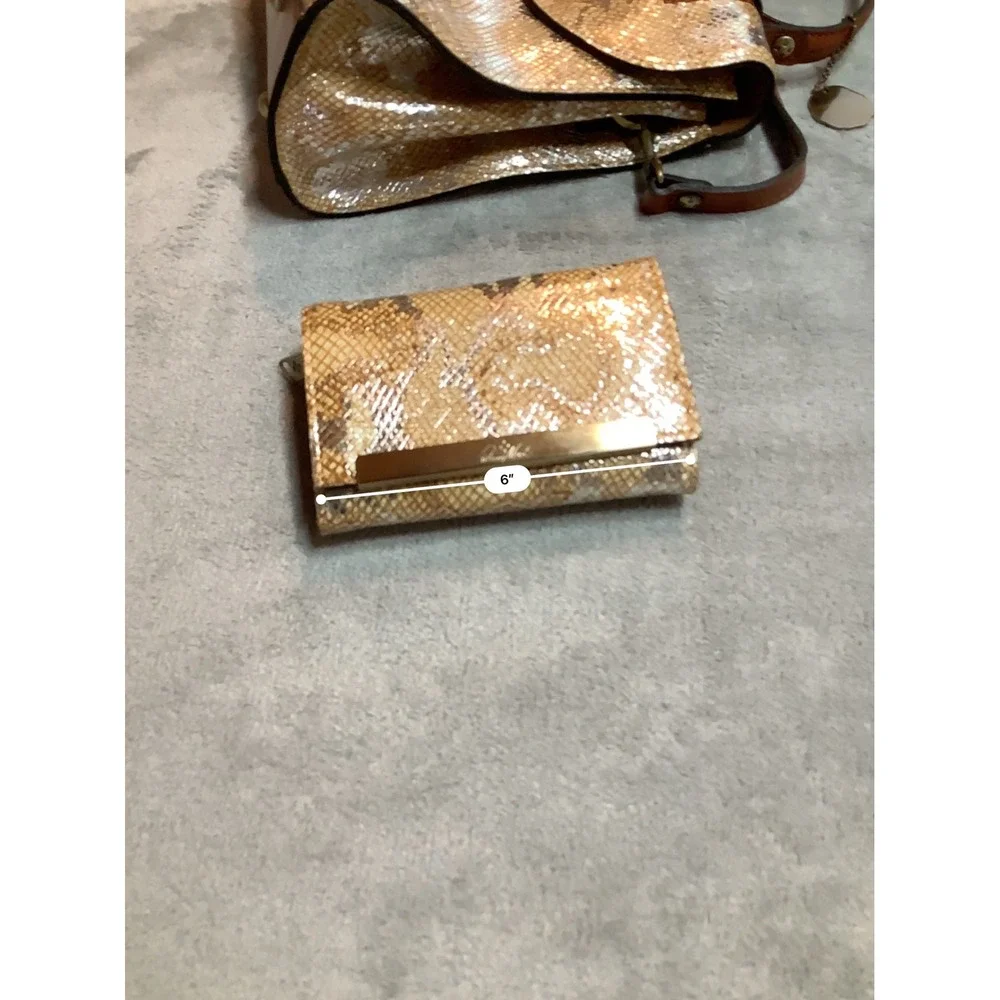 Patricia Nash Metallic Python Tan Leather Handbag Wallet Set P478371 NWT